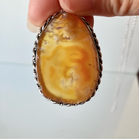 NWOT Elegant Silver and Orange natural stone Pendant Necklace - Picture 4 of 7